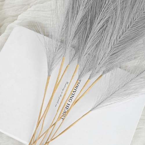 U-LIAN 36PCS Grey Faux Pampas Grass for Decor