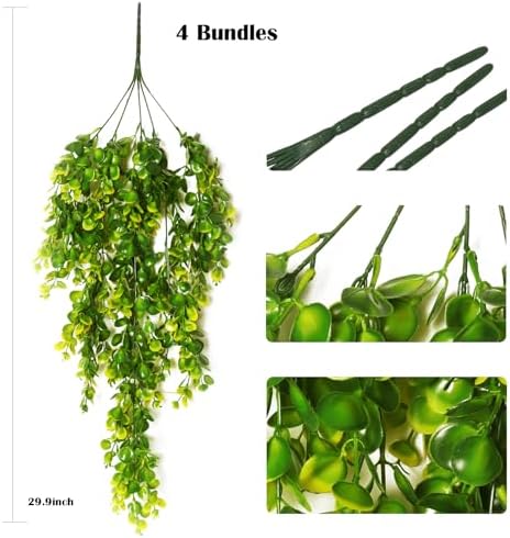 RECUTMS Artificial Shrubs with 50 Twigs 4 Pack Fake Hanging Plants