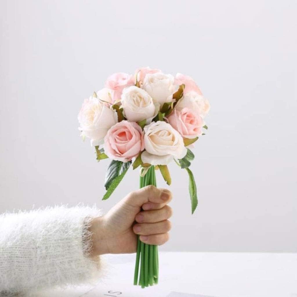 Gerrit Artificial Rose Flowers 12 Heads Silk Bouquet in Vase