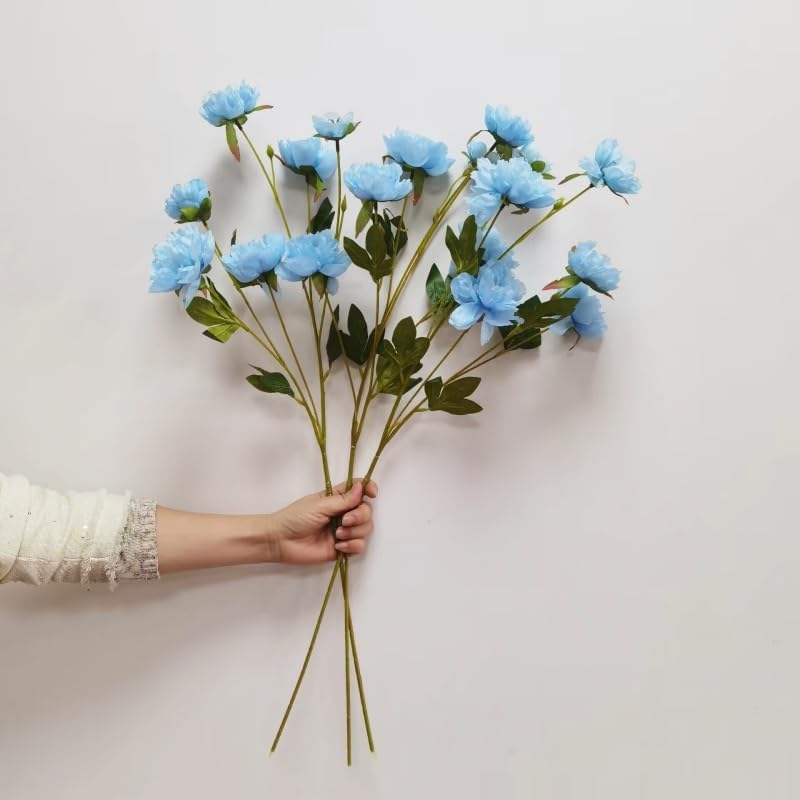 Urier 3 Branch Artificial Peonies Blue 305 Inch Long Stem Flowers