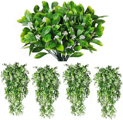 RECUTMS Artificial Shrubs with Hanging Plants 4 Pack