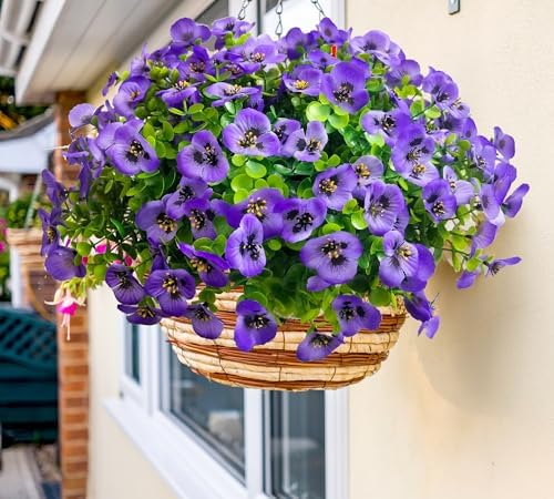 Thinktral Artificial Flowers Outdoor 12pcs UV Resistant Silk Pansies
