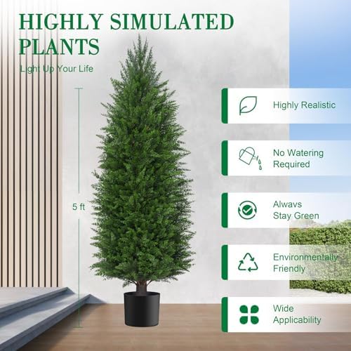 5FT Artificial Cedar Topiary Trees Outdoor Set of 2
