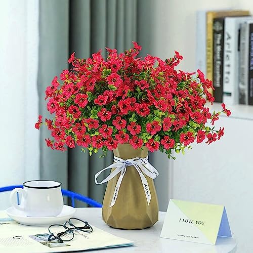 12 Bundle Artificial Flowers Outdoor UV Resistant Realistic Red