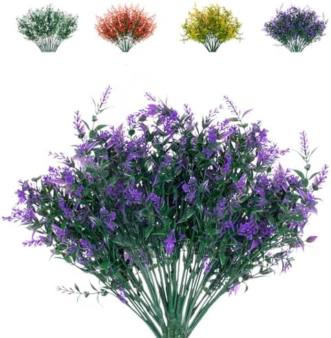 Herfate 20 Bundle Fake Lavender Flowers UV Resistant Hanging Decor
