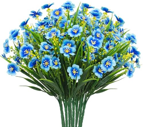 10 Pcs Artificial Flowers UV Resistant Blue
