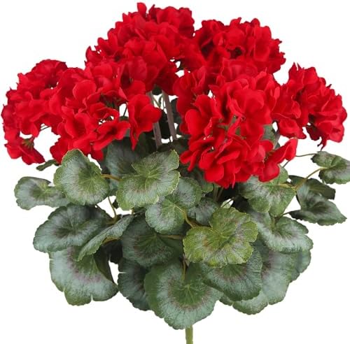 Artificial Red Geraniums Bushes for Outdoor Decor