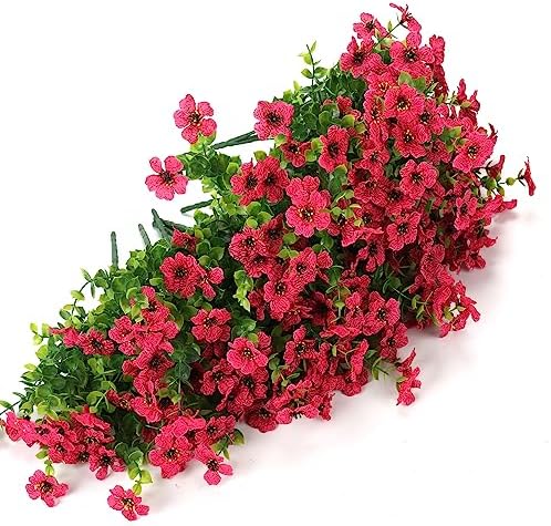 12 Bundle Artificial Flowers Outdoor UV Resistant Realistic Red