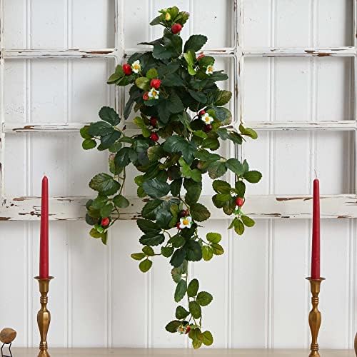 Nearly Natural 31in Strawberry Hanging Bush Set of 2