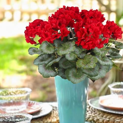 Artificial Red Geraniums Bushes for Outdoor Decor