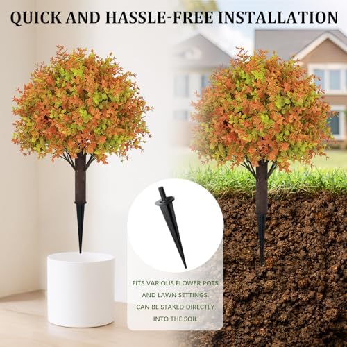 Artificial Fall Boxwood Plants Set of 2 UV Resistant Outdoor Topiary Trees