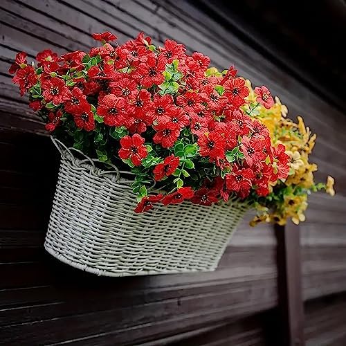 12 Bundle Artificial Flowers Outdoor UV Resistant Realistic Red
