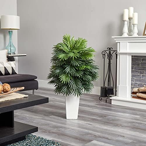 Nearly Natural Areca Palm Artificial Plant with White Tower Planter