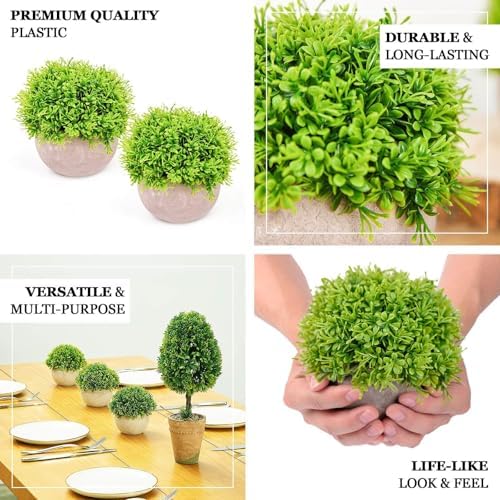 Efavormart 2 Pack Potted Artificial Boxwood Topiary in Gray Planter Pots