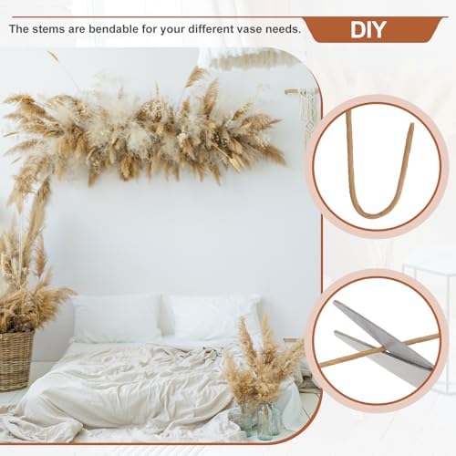 PATIKIL 378in Tall Artificial Pampas Grass 7pcs Gray Fluffy Decor