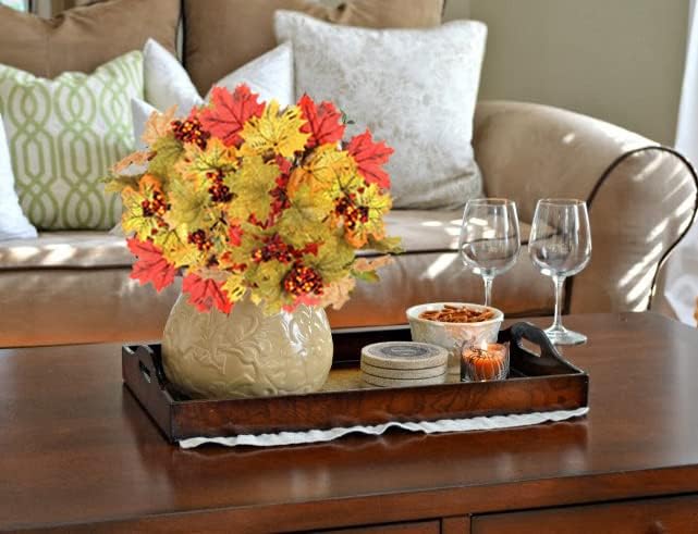 Admired By Nature Artificial Maple Leaves with Berries Foliage Bush 4 Piece