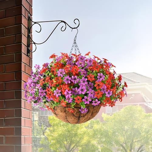 INQCMY Artificial Hanging Flowers Basket for Outdoor Decor