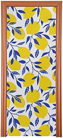 Poeticcity Tropical Yellow Lemons Blue Leaves Door Cover 36x98 Inches