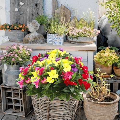 4 Pcs Artificial Impatiens Flowers for Outdoor Decor