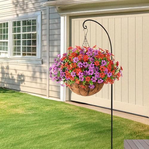 INQCMY Artificial Hanging Flowers Basket for Outdoor Decor