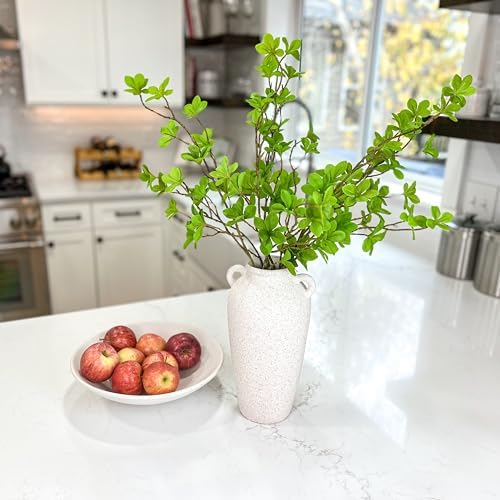 12 Inch White Ceramic Vase with 5 Faux Greenery Branches