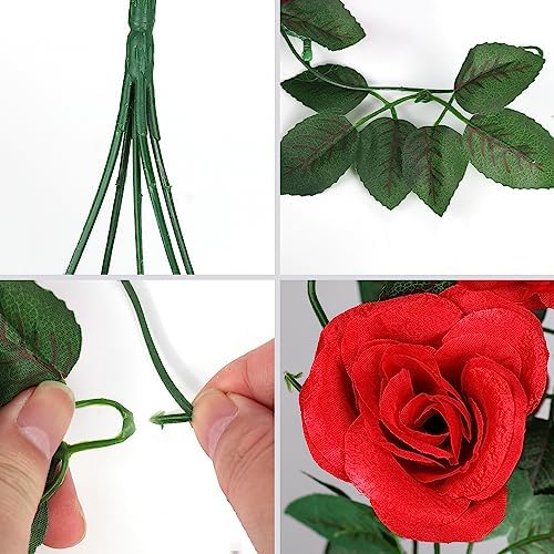 RECUTMS Artificial Hanging Rose with Realistic Fern Leaves