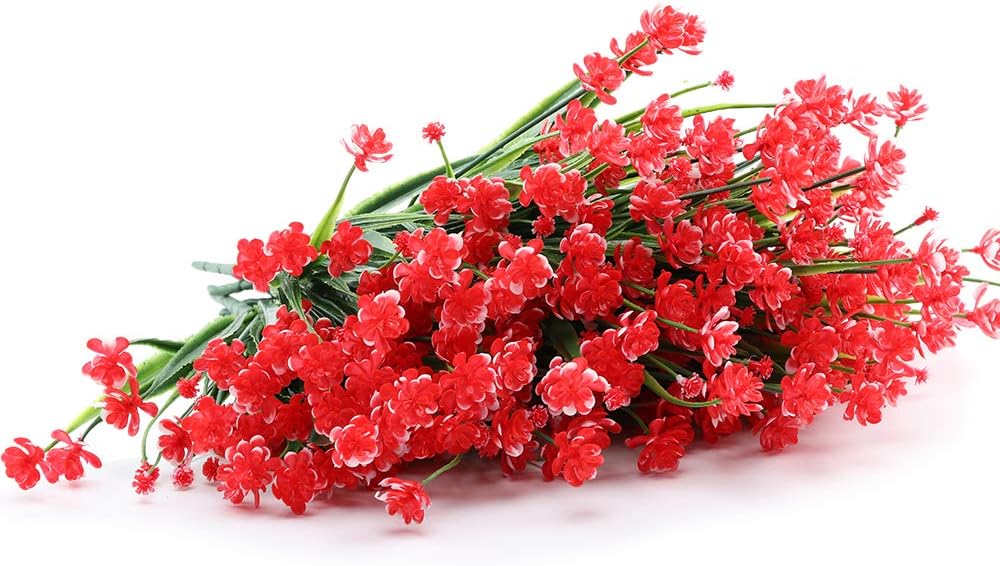 8 Bundles Artificial Fake Flowers UV Resistant Red