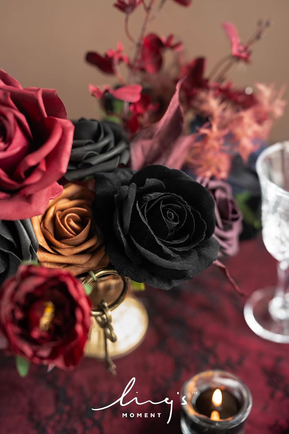Moody Burgundy Black Artificial Flowers and Greenery Mini Combo Set