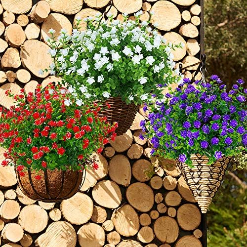 6 Bundles Artificial Boxwood Flowers Red UV Resistant Fake Plants