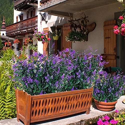 Herfate 20 Bundle Fake Lavender Flowers UV Resistant Hanging Decor