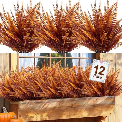 TURNMEON 12 Bundle Artificial Fall Flowers UV Resistant Decor