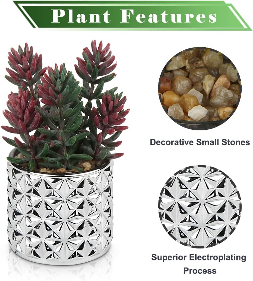Briful Artificial Succulents in Silver Glass Pots