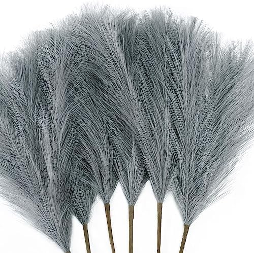 6 PCS Faux Pampas Grass Arrangement Grey 1