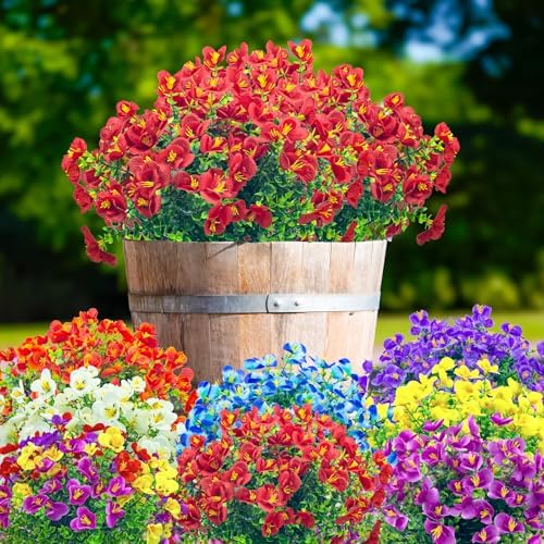 8 Bundles Artificial Flowers Outdoor UV Resistant Faux Plants Set
