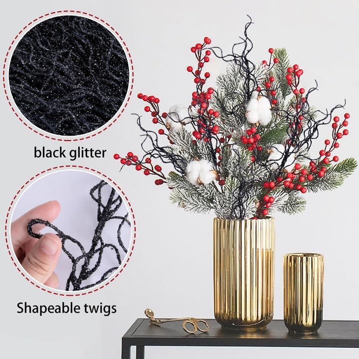 Watayo 50 Pcs Halloween Glitter Curly Willow Branches
