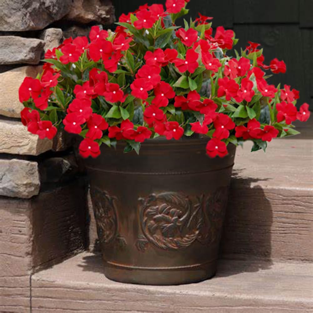 Artificial Impatiens Flowers 2PCS Red Outdoor Indoor Decor