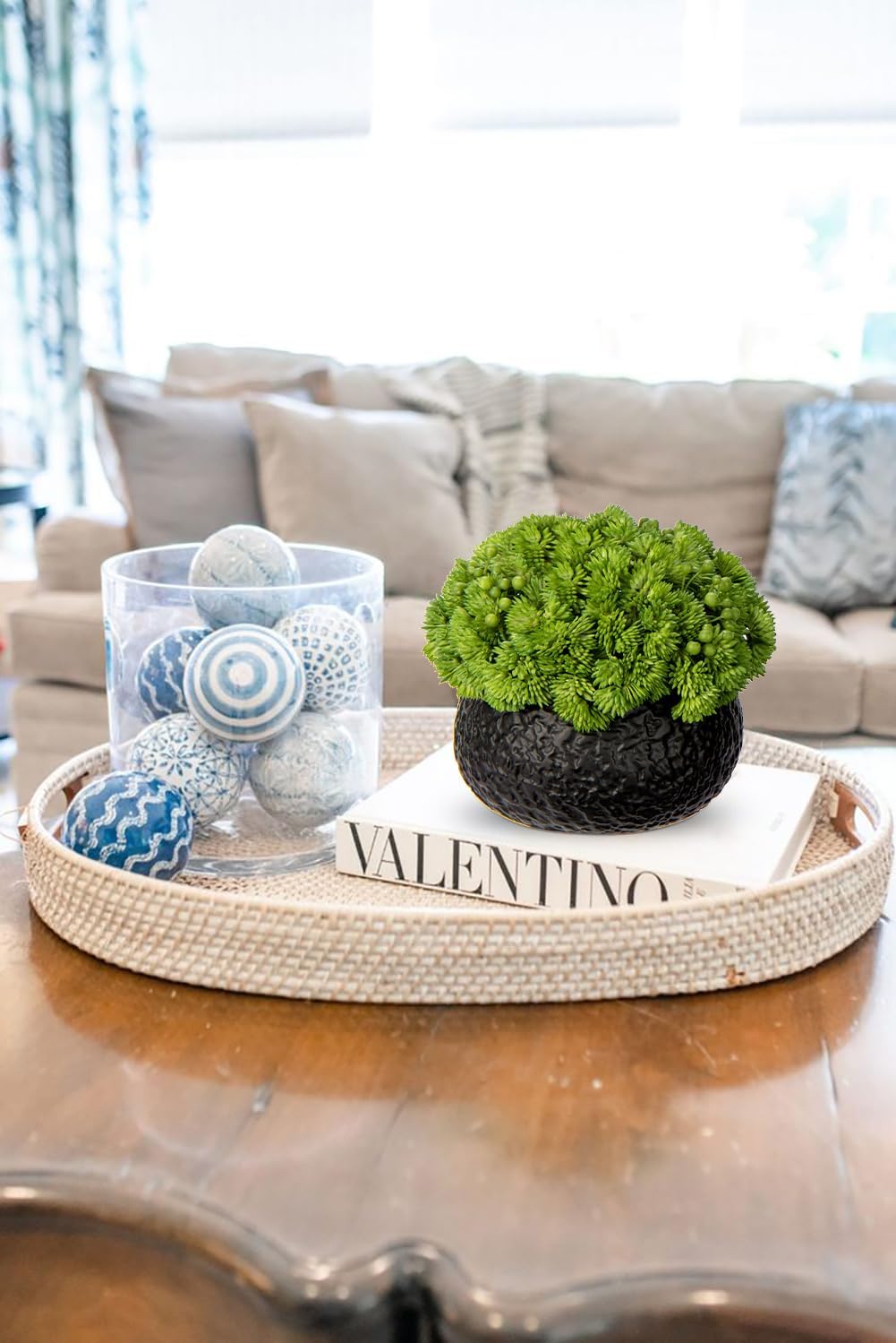 Briful Artificial Succulents in Black Ceramic Pots