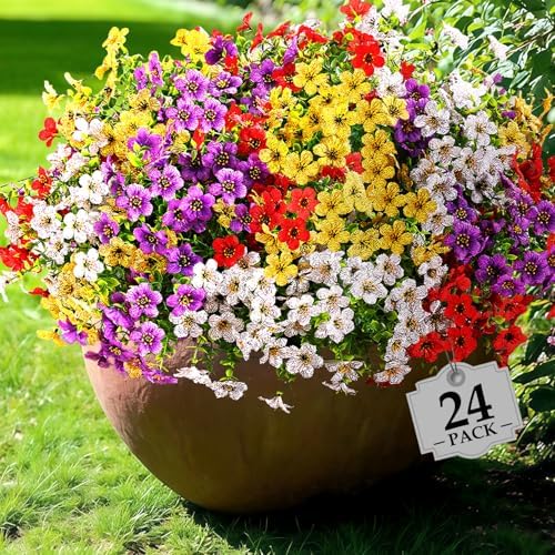 24 Pcs Artificial Flowers for Outdoor Decor