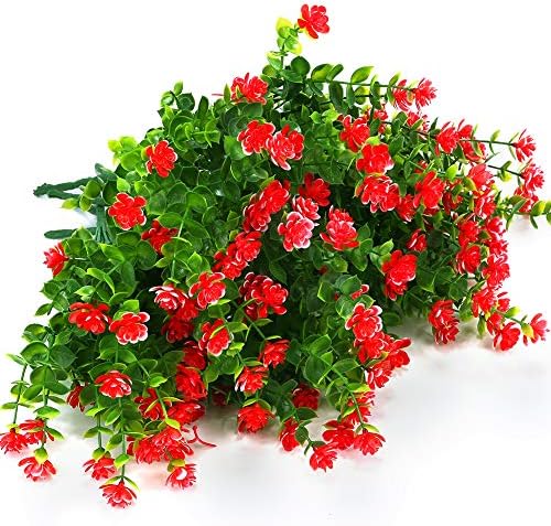 6 Bundles Artificial Boxwood Flowers Red UV Resistant Fake Plants