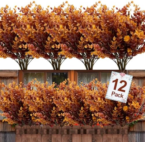 12 Bundle Artificial Fall Flowers Brown Eucalyptus