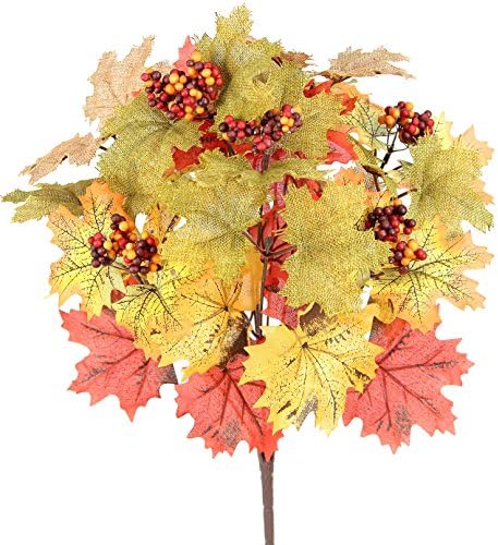Admired By Nature Artificial Maple Leaves with Berries Foliage Bush 4 Piece