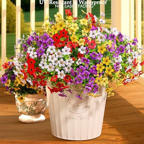 24 Pcs Artificial Flowers for Outdoor Decor