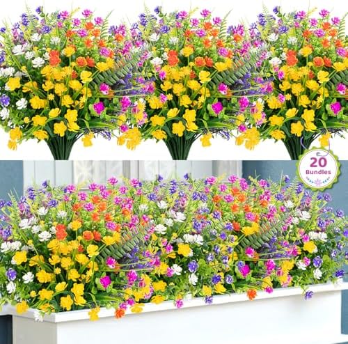 Bassion 20 Bundles Artificial Flowers for Outdoor Decor