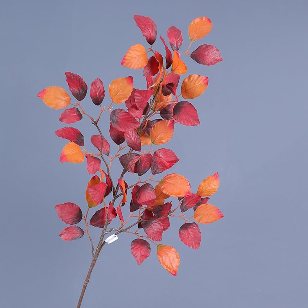 2Pcs Artificial Fall Beech Leaves Stem Red