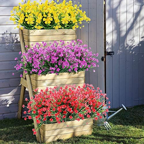 8 Bundles Artificial Fake Flowers UV Resistant Red