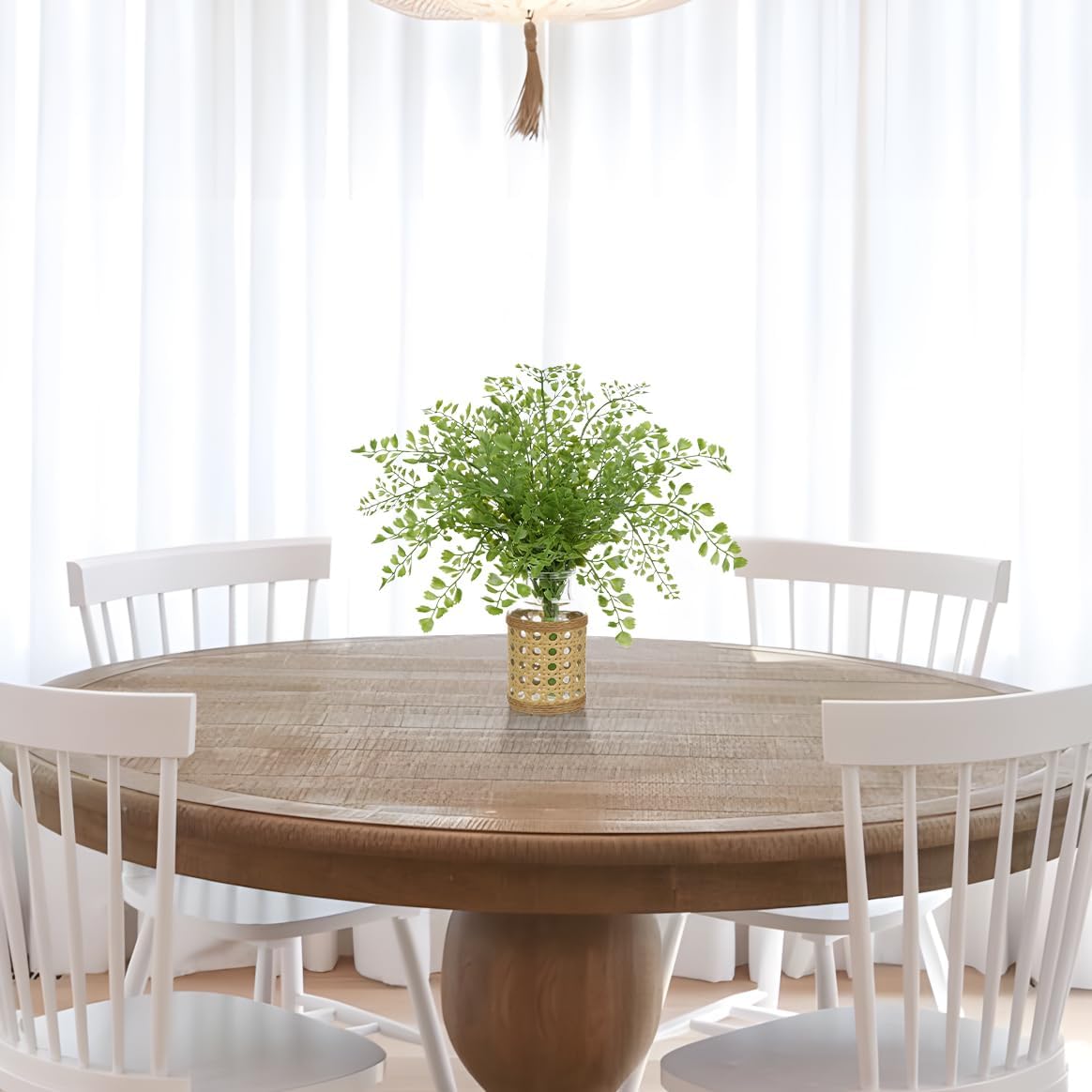 Faux Greenery Stems Artificial Fern Plant in Glass Vase with Woven Cover