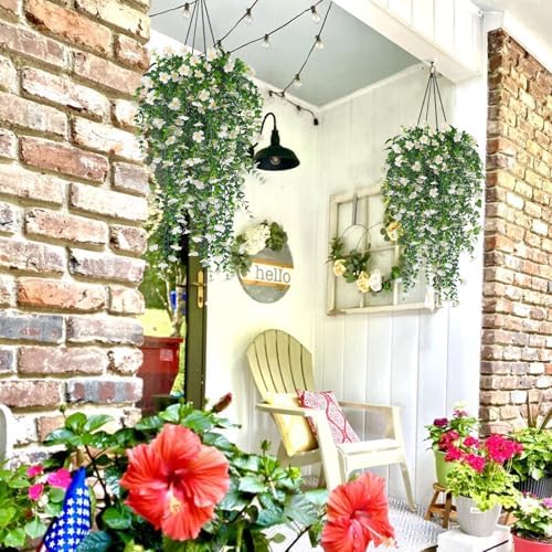 RECUTMS Hanging Artificial Flowers 4Pcs White