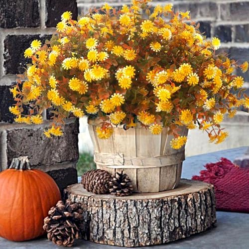 12 Bundles Artificial Fall Flowers for Outdoor Decor