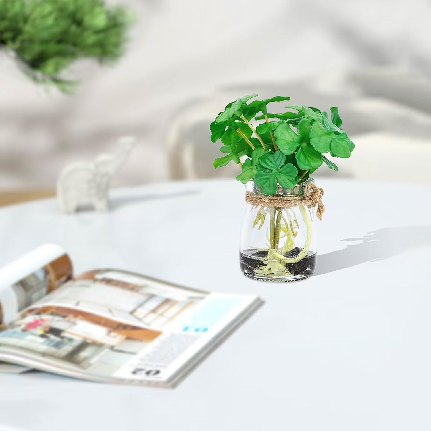 Lovmeety Mini Fake Plants Glass Vase Artificial Decor