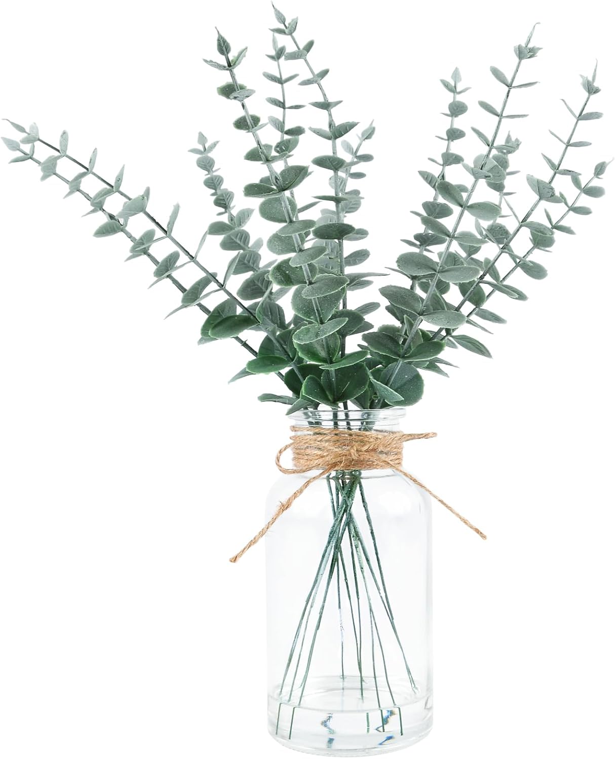 Lovmeety Artificial Eucalyptus Stems with Faux Water in Glass Vase